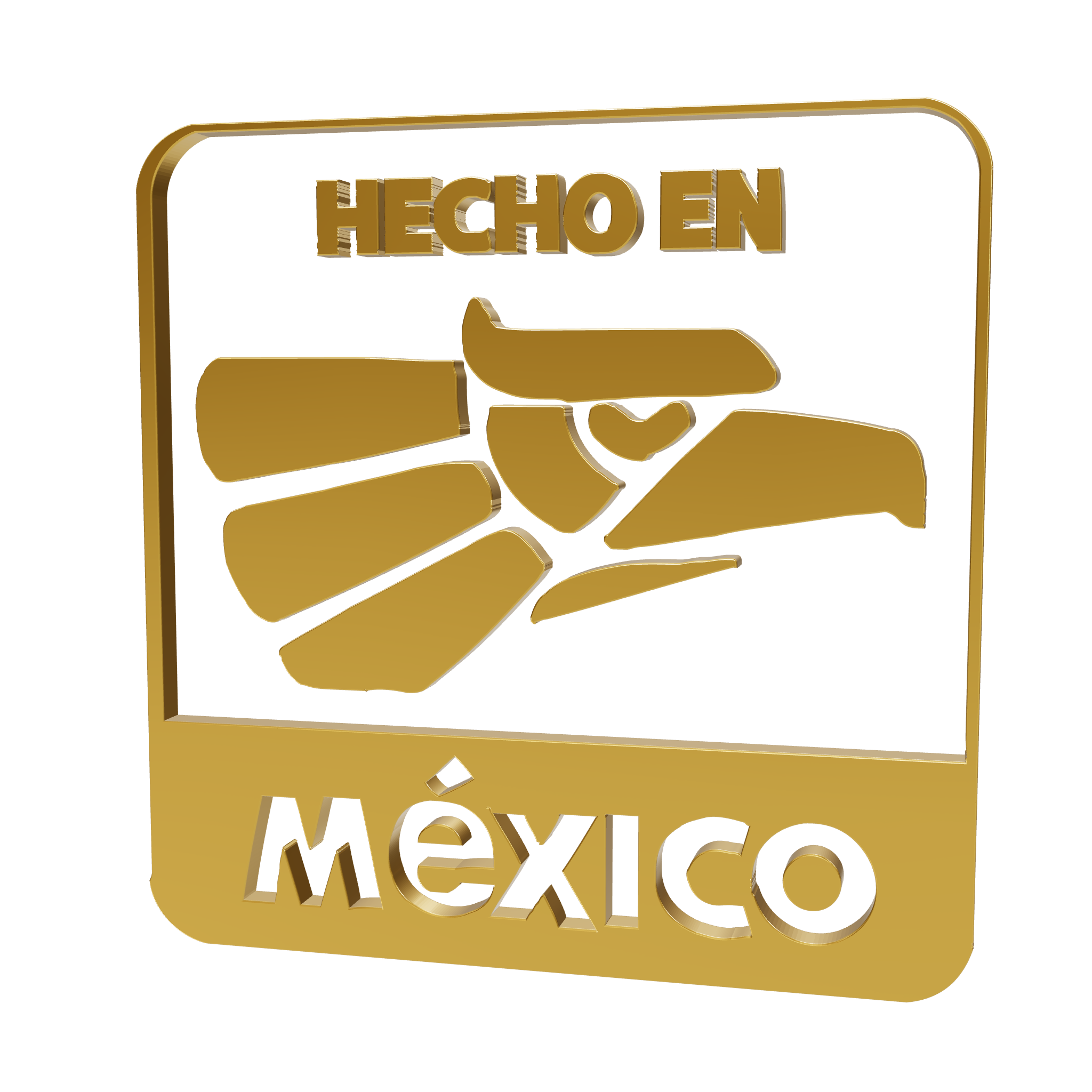 Hecho en México (Made in Mexico), embossed gold emblem